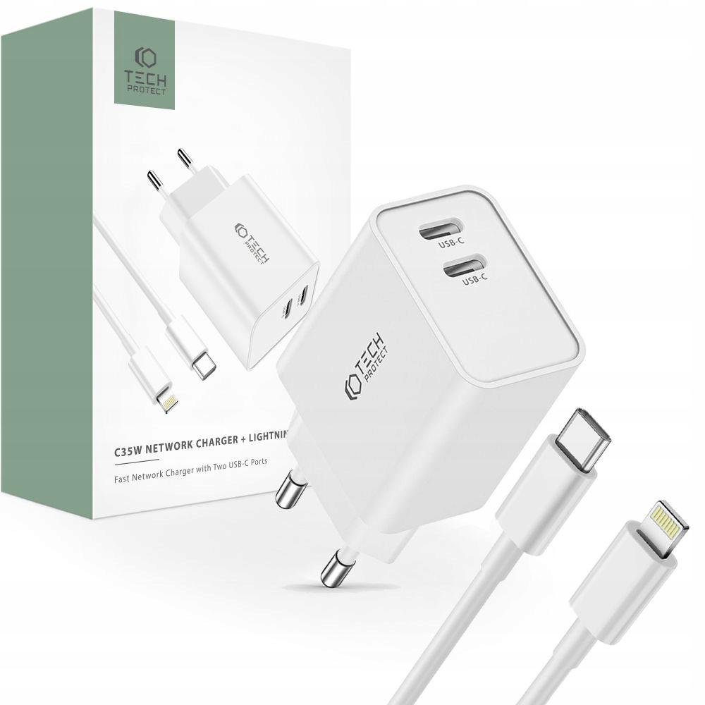 Tech-Protect USB typ C 3000 mA 5 V nástenná nabíjačka, biela